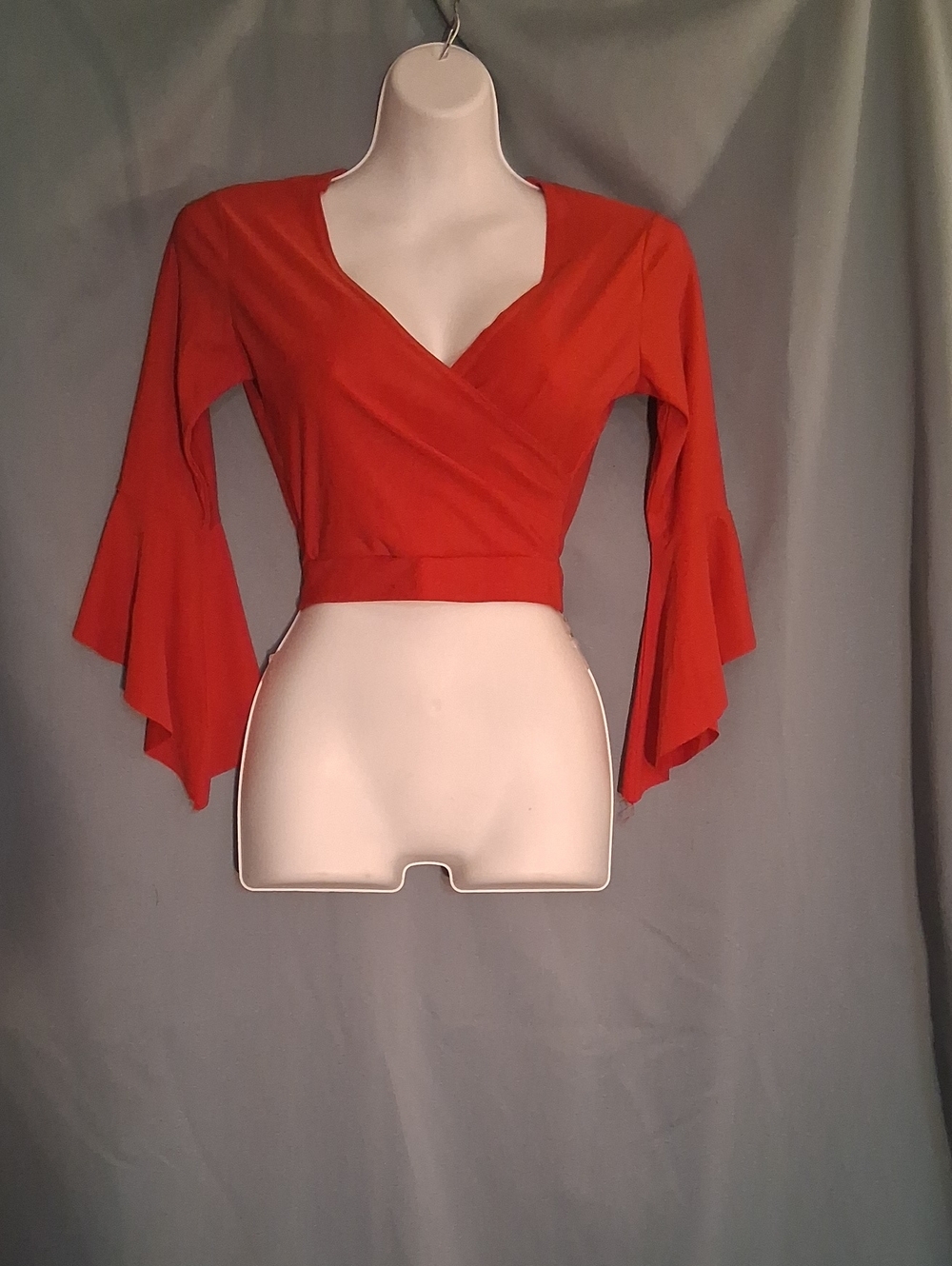 Red Wrap-Front Bell Sleeve Crop Top
